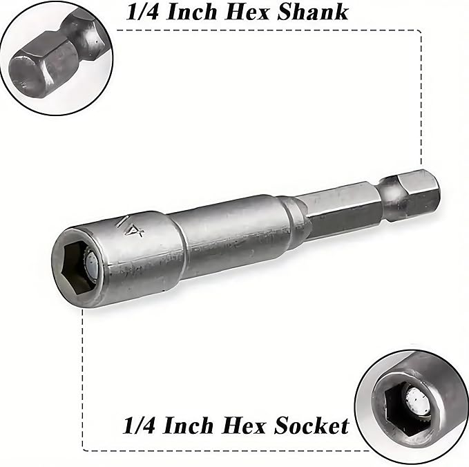10PCS 5/16 Nut Driver Set,6mm-19mm Hex 5/16 Drill Bit Nut Driver Set Socket Adapter 1/4 Inch 42mm Electrician Tools