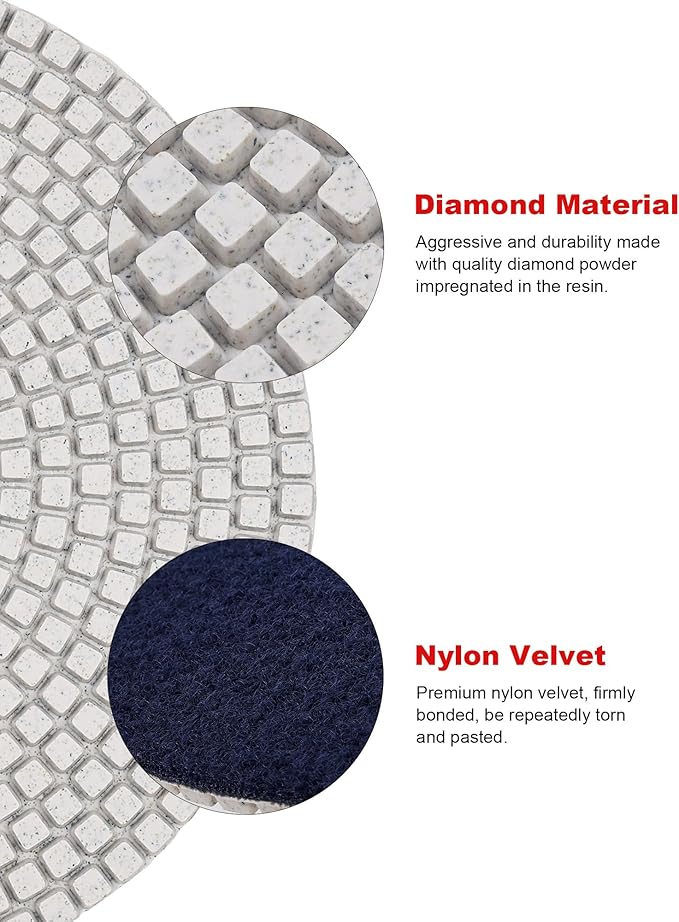 Casaverde Diamond Polishing Pads 7 Inch,Granite Polish Diamond Pads Grit 50 for Concrete Terrazzo Travertine Marble Floor Edges Countertop