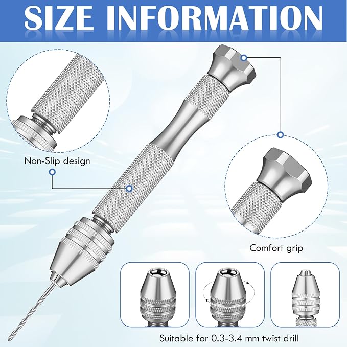 Zhehao 59 Pieces Hand Drill Bits Set Include 49 Pcs Metal Pin Vise Hand Drill Micro Mini Twist Bits and 10 Pcs Tungsten Carbide PCB Rotary Tools for Resin Polymer DIY Jewelry Making Carving(Silver)