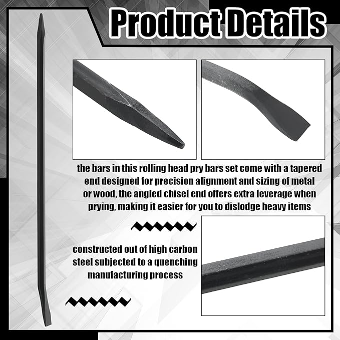 Gisafai 3 Pieces Rolling Head Pry Bar Set Heavy Duty 36 Inch, 28 Inch, 20 Inch Line up Pry Bar for Automotive Mechanic Alignment Prying
