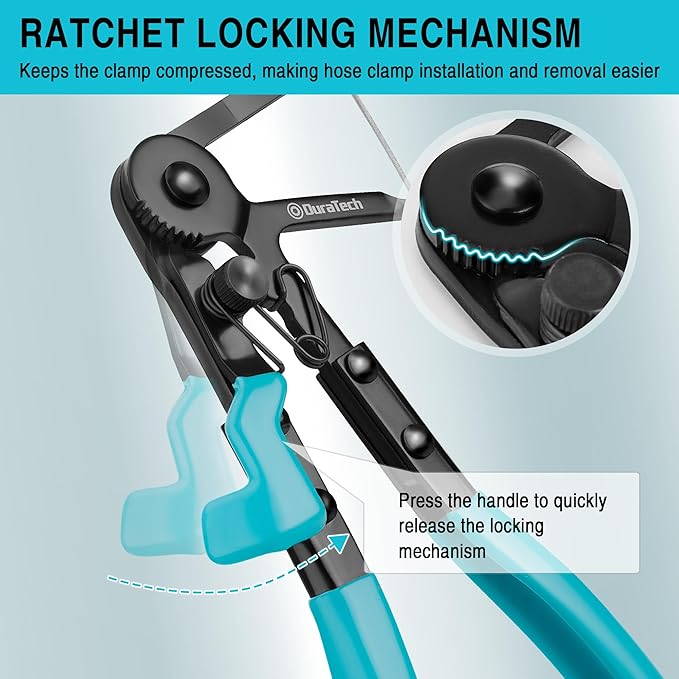 DURATECH Flexible Hose Clamp Pliers, 27" Long Reach Radiator Hose Clamp Removal Tool with Ratchet Locking Mechanisms, Spring Clamp Pliers for Automotive, Car, and Truck Repairs