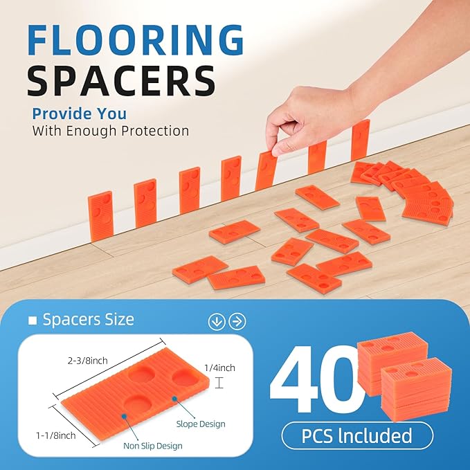 43-Piece Laminate Flooring Tools, LVP installation kit, Vinyl Flooring Tools, Tapping Block with Handle, Spacers, Double-Faced Mallet and Pull Bar (43-PIECE)