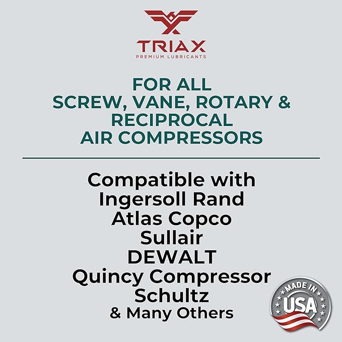 TRIAX Kompressor MV 46 / SAE 20 - Full Synthetic, Multi-Vis Air Compressor Oil - Commercial Grade - for Rotary, Vane, Screw, and Reciprocal - High Temp, 20,000 Hour Life, Non-Detergent (2 Quart Pack)