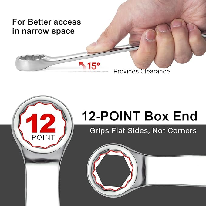 MAXPOWER 1-1/4 Inch Combination Wrench, Industrial Grade Spanners with 12 Point Box End, Durable Chrome Vanadium Steel with Off Corners Design, 15 Degree Offset - SAE