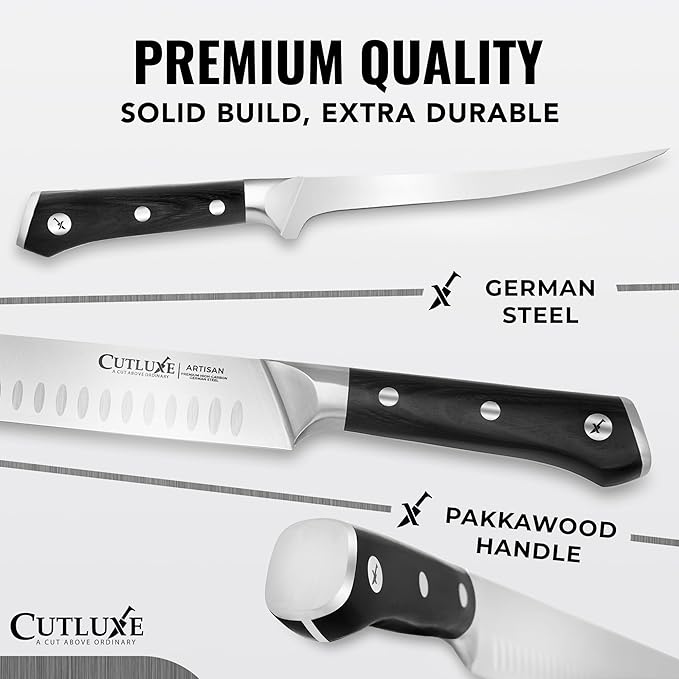 Cutluxe Butcher Knife Set ??BBQ Brisket, Breaking, Boning & Fillet knives - Carving Knife Set for Meat Cutting, Ultra Sharp German Steel, Full Tang, Ergonomic Handles ??Artisan Series