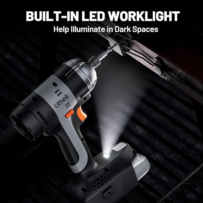 Litheli 20V Cordless Impact Driver, 1593 in-lbs Max Torque, 1/4 in. Hex Power Drill/Driver with Battery