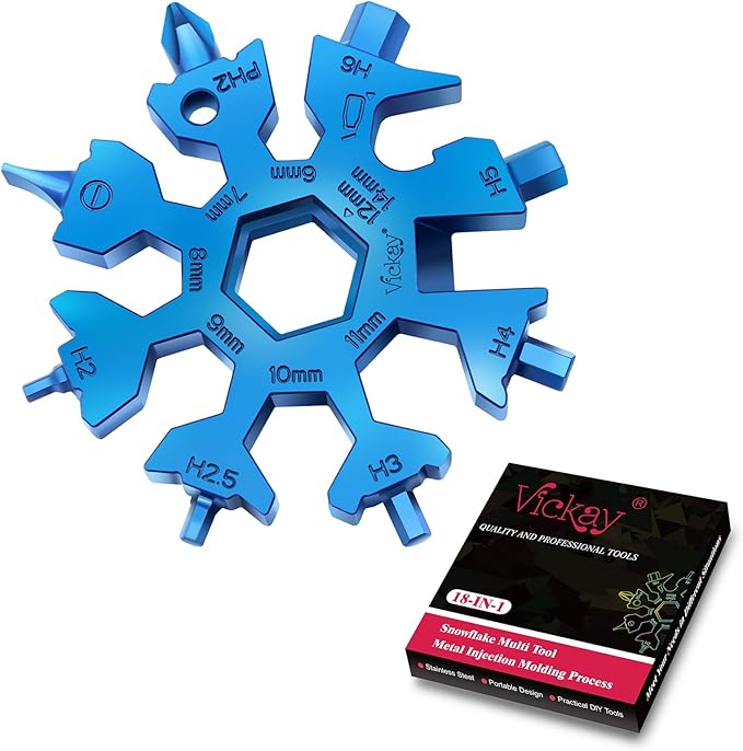 Vickay 18 in 1 Snowflake Multi Tool, Phillips Flat Screwdriver Kit/Wrench/Bottle Opener, EDC Camping Gear, Gifts for Men (Blue)