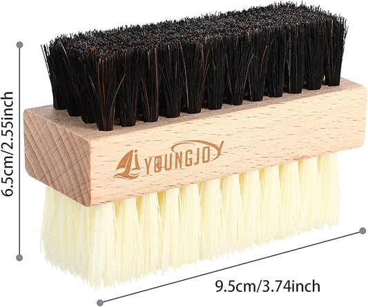 YoungJoy Dual Sided Sneaker Shoe Cleaner Brush Set Shoes Clean Brush Kit Horsehair Boar and Plastic Bristles with Microfiber Cloth (C)