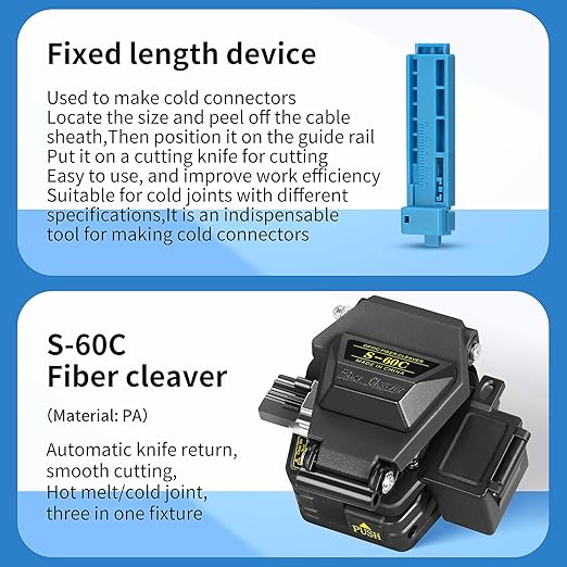 Fiber Optic Terminal kit 10-in-1 FTTH Tool kit Equipped with S-60C Optical Fiber Cleaver and Rechargeable Optical Power Meter A-C710A (-70~+10dBm) Well as Stripper Fibre Tool kit