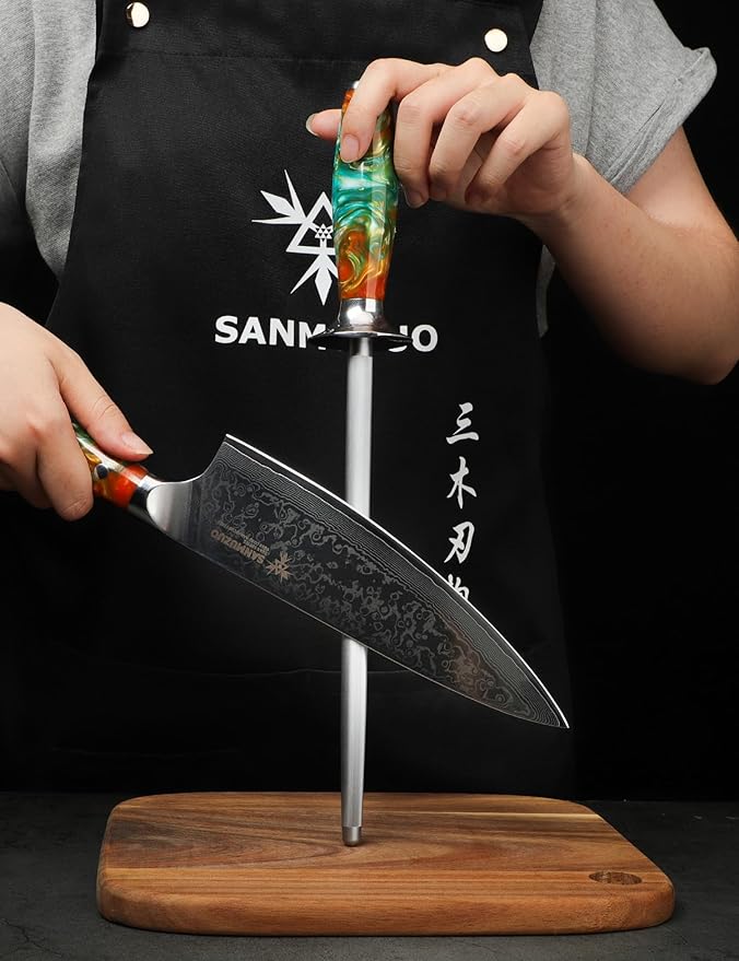 Honing Rod, Sharpening Steel for Kitchen Knives ??9" Honing Steel ??Resin Handle ??XUAN Series (Fantasy Orange)