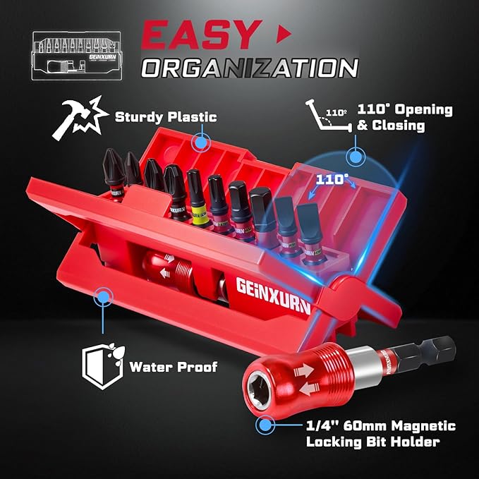 44Pieces Impact Screwdriver Bits Set, Magnetic S2 Steel 1??Phillips/Square/Torx/Slotted/Pozi/Hex Insert Bits Tips,Impact Bit Holder with Rotating Storage Box Case