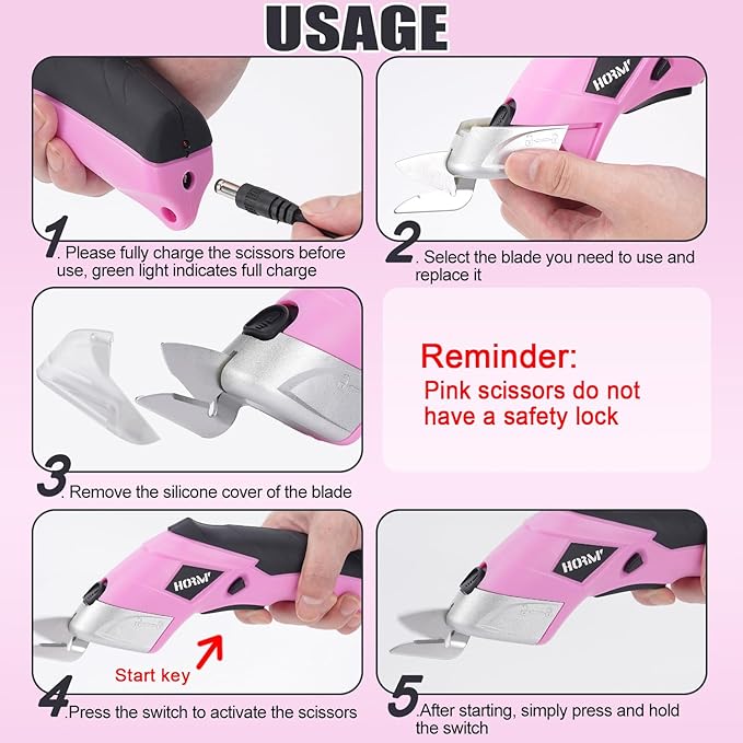 Cordless Electric Scissors,3.7V Fabric Cutter,Equipped with 2 Blades and 1 Charging line,Electric Cardboard Cutter for Fabrics,Cardboard,Carpets (Pink)