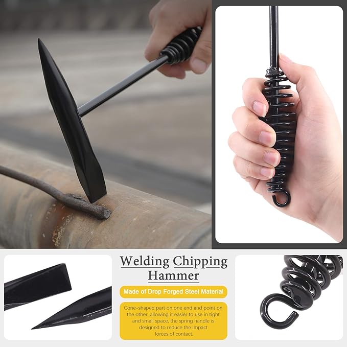 4 Pcs Wire Scratch Brush Slag Removal Tool Set Contains 10 Inch Welding Chipping Hammer, Welding Mufti-Functional Pliers, Wire Brush, Welding Gloves for Cleaning Removing Slag