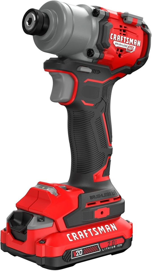CRAFTSMAN V20 Cordless Brushless Impact Driver Set, 1/4 Impact Driver, Includes 2 Batteries and Charger (CMCF830D2)
