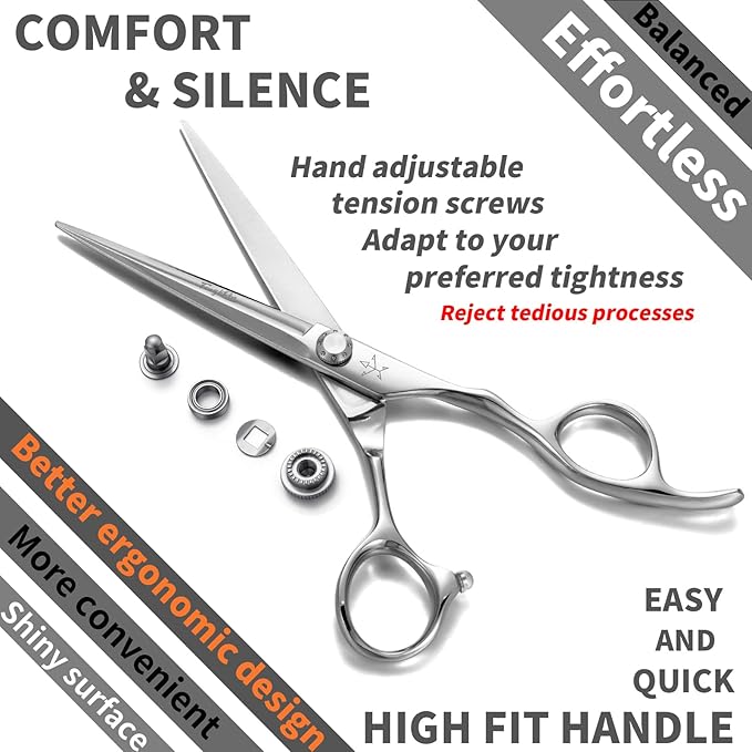 High-end Professional Extremely Very Sharp Barber Hair Cutting Scissors Hairdresser Shears For Hair 6.25 Inch Haircut Scissor Made Of Stainless Steel Alloy For Hairdressing Salon and Home Use