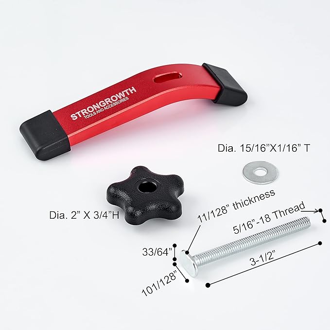 STRONGROWTH T track Hold Down Clamps - Double Cut Profile Universal T-Track Clamps, 6-3/8"L x 1-1/4"W -Woodworking and t slot clamp - Fine Sandblast Anodized - Red Color-2PK