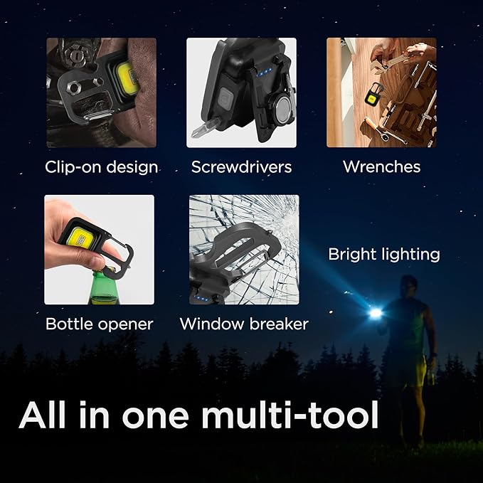 BLACK+DECKER Multi-Tool Flashlight 2-Pack, 500LM Carabiner USB Rechargeable Multitool with Wrench, Screwdrivers, Bottle Opener, Glass Breaker, Magnetic, Stand, IP44 Weather-Resistant, 7 Light Modes