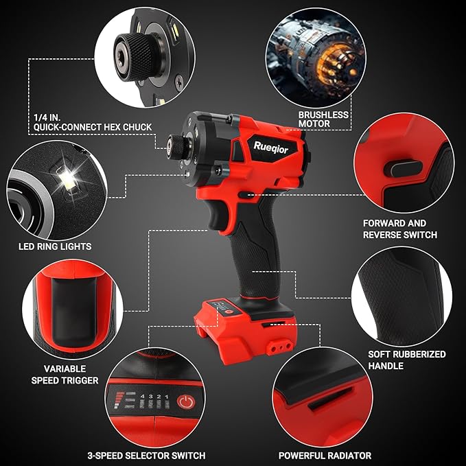 2953-20 Cordless Impact Driver for Milwaukee M18 Battery, Up to 220Ft-lbs(300N.m) Brushless 1/4" Impact Driver, 3-Speed Lightweight Power Impact Drivers