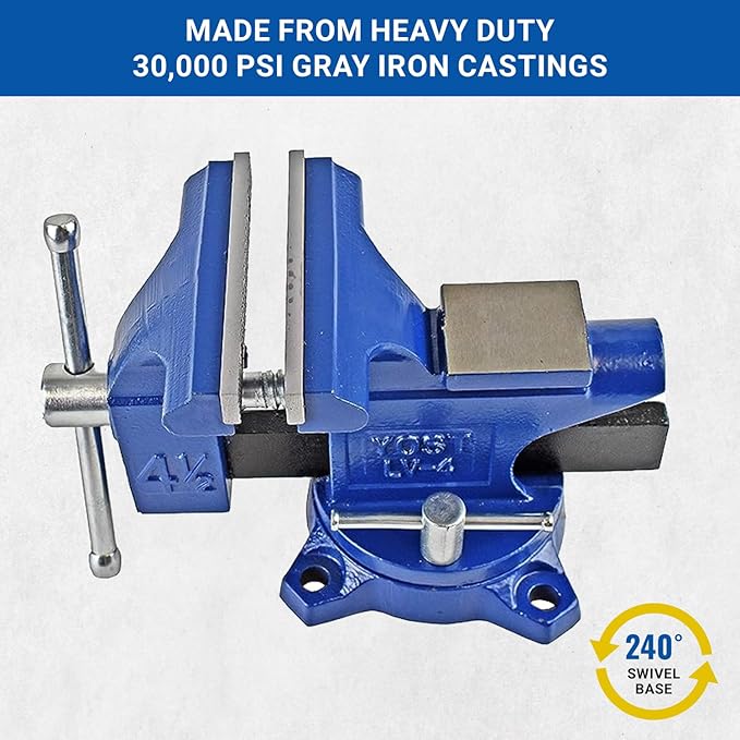 Yost Vises LV-4 Homeowner's Vise | 4.5 Inch Jaw Width with a 3 Inch Jaw Opening Home Vise | Secure Grip with Swivel Base | Blue