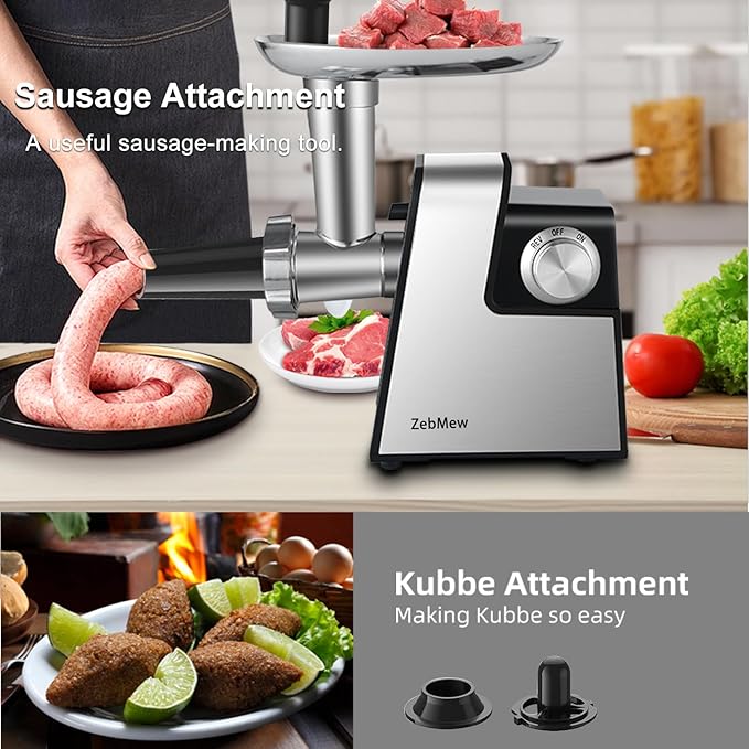 Electric Meat Grinder, 350W(2800W Max) Power Food Grinder with Sausage Stuffer Tubes, Dumpling Maker, and Kubbe Kit, Small Meat Grinder for Home Use 竊똣or Ground Beef, Deer, Chicken, and More