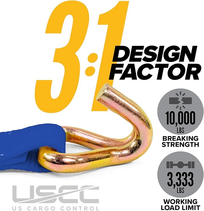 US Cargo Control Wire Hook Ratchet Straps 2 Inch x 30 Foot (10-Pack), 10,000 LBS Break Strength, Ratchet Straps Heavy Duty with Double J Hooks, Blue Cargo Tie Downs for Flatbed Trailers and Trucks