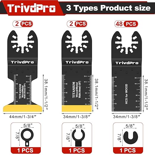 52PCS Oscillating Saw Blades, Professional Universal Titanium Multitool Blades for Wood Plastics Metal, Quick Release Multi Tool Blades Kits Fit Dewalt Ryobi Milwaukee Rockwell Fein