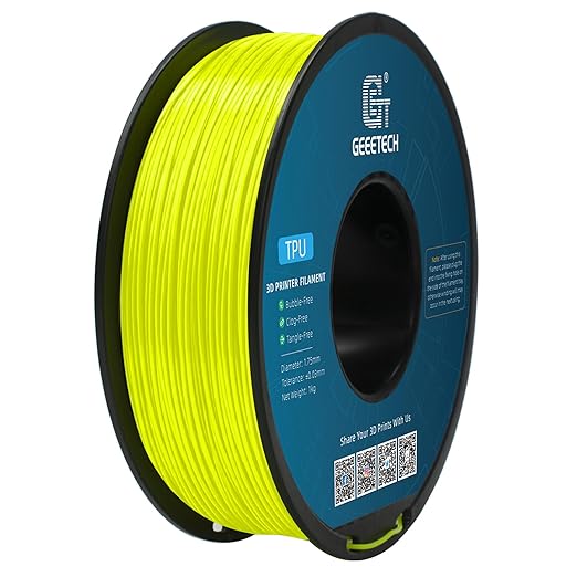Geeetech TPU Filament 1.75mm, Shore 95A Flexible 3D Printer Filament with High Elasticity, 1KG (2.2lbs) Spool, Dimensional Accuracy 짹0.03mm, Fits Most FDM Printers (Yellow)