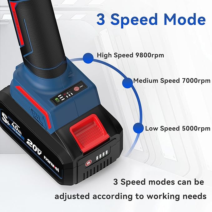 NANWEI 4-1/2" Angle Grinder Tool Cordless Brushless,3 Variable Speed Angle Grinder Compatible With Makita 18V Battery竊똌ax 9800rmp竊?Pcs Cutting Discs For Cutting Grinding Polishing (5" - Tool Only)