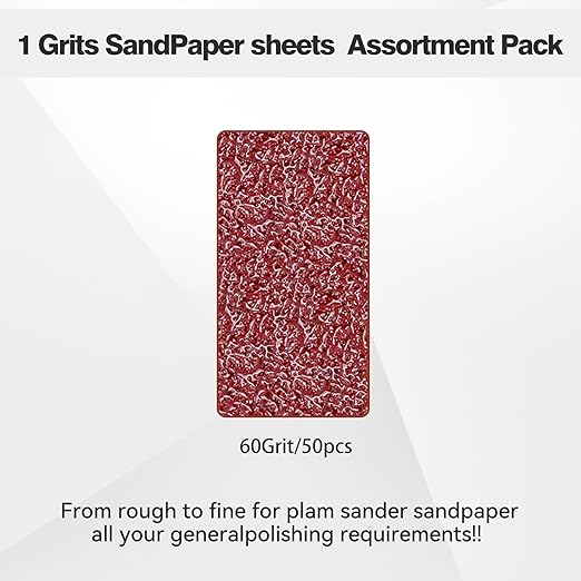 1/4 Sandpaper Sheet ??4-1/2??x 5-1/2?? P60 Grit, Red Aluminum Oxide, Plain Backing, 50-Pack ??Sandpaper Sheets for Palm Sanders and Woodworking