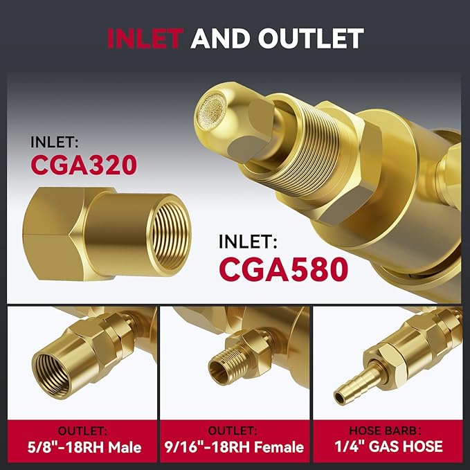 ARCCAPTAIN Argon CO2 Regulators, Welding Regulator for MIG and TIG, 0-4000 PSI, 0-30+ CFH, CGA580 and CGA320 Inlet Connection