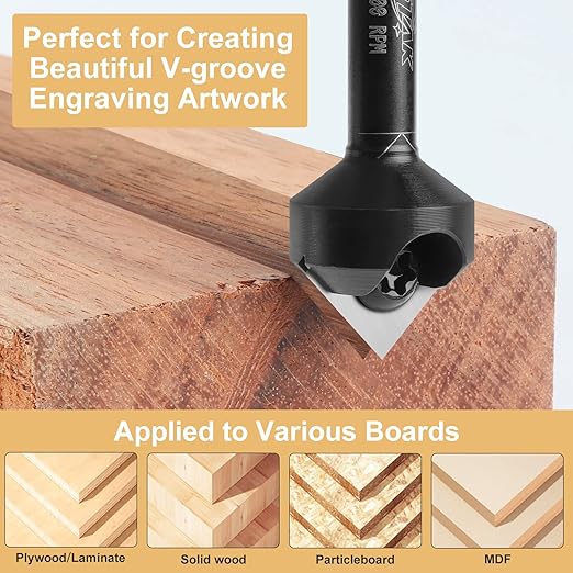 90 Degree V Groove Router Bit 1/4 Inch Shank, Carbide Insert Wood CNC Router Bits for Woodworking Engraving Carving