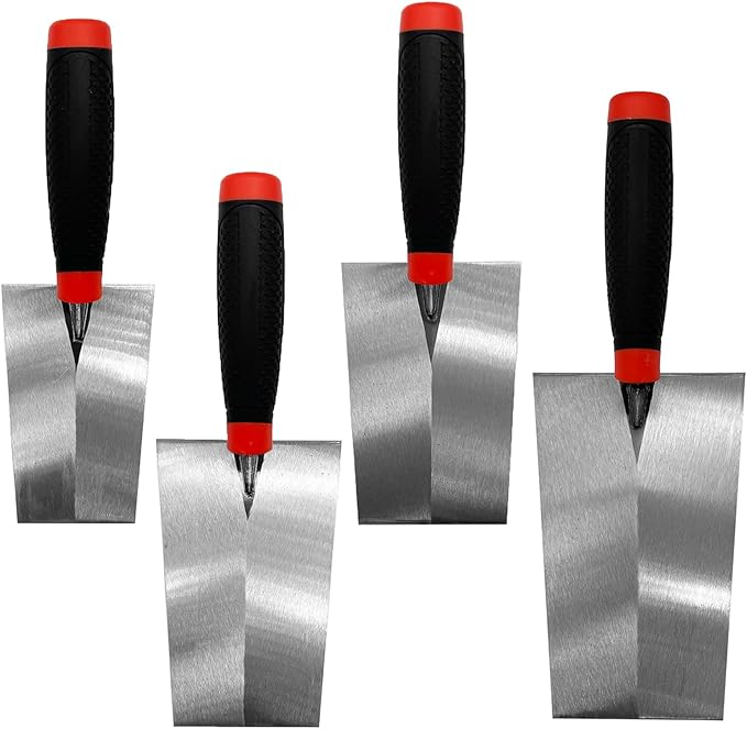 Bucket Margin Trowel Set, 4 Pcs Masonry Trowel Hand Tool Kit, Carbon Steel Bucket Brick Trowel for for Concrete, Cement, Plaster, Tile Construction Projects