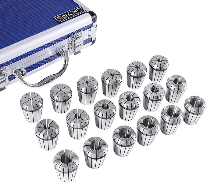 Accusize Industrial Tools 3 mm to 20 mm by 1 mm Er-32 Collet Set, 18 Pcs/Set in Fitted Strong Aluminium Box, 3350-0585