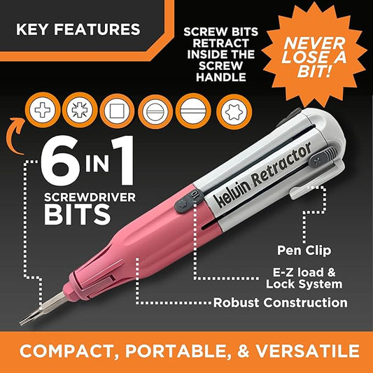 Kelvin Tools Retractor Mini Precision Screwdriver Set, 6 in 1 Upgraded Retract-A-Bit Screwdriver, Multi Screwdriver Tool All in One for Glasses, Electronics & More, Portable Travel Pocket Screw driver