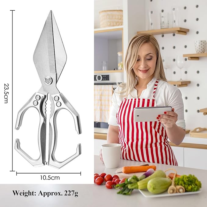 2-Piece Kitchen Scissors Set - Heavy Duty Poultry & Cooking Shears, High-Carbon Steel Meat Scissors for Chicken Bones/Seafood/Herbs, Ergonomic Handle Black & Silver