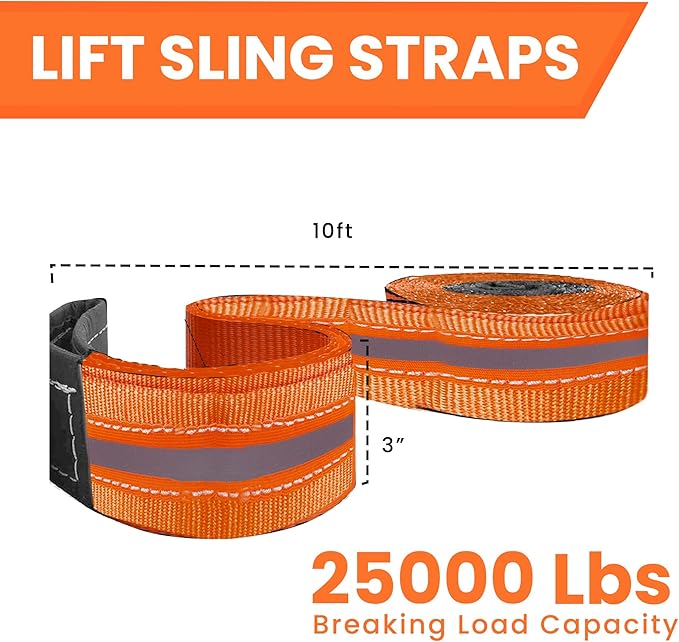2Packs 3?쓝10Ft Super Sturdy Lift Sling Straps 25000 Lbs Breaking Load Capacity Heavy Duty Lifting Sling Moving Straps Tree Saver Crane Strap Recovery Reusable Straps Tow Strap Pull Hoist Endless Strap