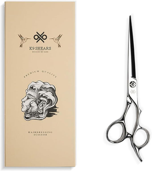 K9 6.5" Large Professional Hair Scissors ??Barber Shears Made with Premium VG10 Steel, Lightweight, Razor-Sharp, Handcrafted with Ergonomic Handle and Convex Blade for Comfort, Also Great for Home Use