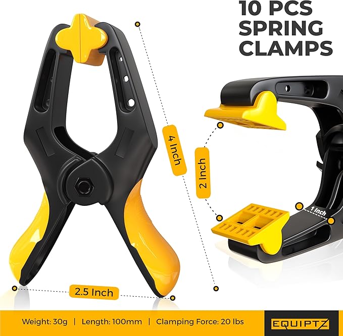Spring Clamps 4 inch - 10 Pack Plastic Clamps for Pool Cover, Tarps, Crafts & Backdrop with 2 inch Mouth Opening - Rust Free Large Clips Heavy Duty Outdoor with Non-Detachable Jaw Pads
