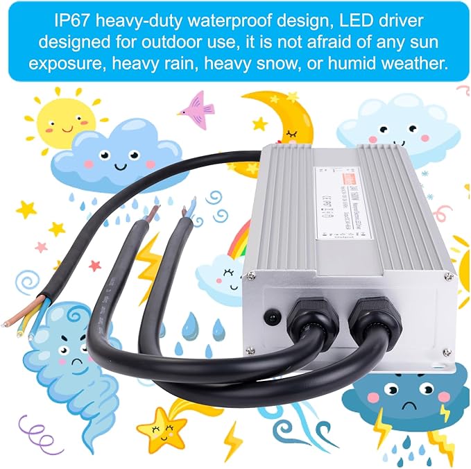 LED Driver 24V1600W Waterproof Power Supply AC 90-130V to DC 24V66.6A Low-Voltage Transformer IP67 Switching Power Supply Suitable for High-Power LED Lighting and Any 24V DC Equipment