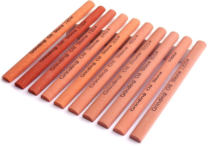 10pcs Sharpening Stone Set-10 Grit Semi Cylindrical Assorted Sizes Whetstone Sharpener Polishing Honing Stone Kit 80# 120# 180# 240# 320# 400# 600# 800# 1000# 1200#(5.91x0.47x0.24inch)