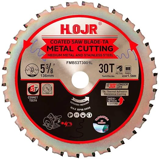Dia 5-3/8"(136mm) 30-Tooth Arbor 20mm Metal Cutting Circular Saw Blade, for Steel and Stainless Steel,The Cutting Head uses a Special Anti-Heat Sticking Coating,FMB 5-3/8 inch 30-Tooth 20mm -TA