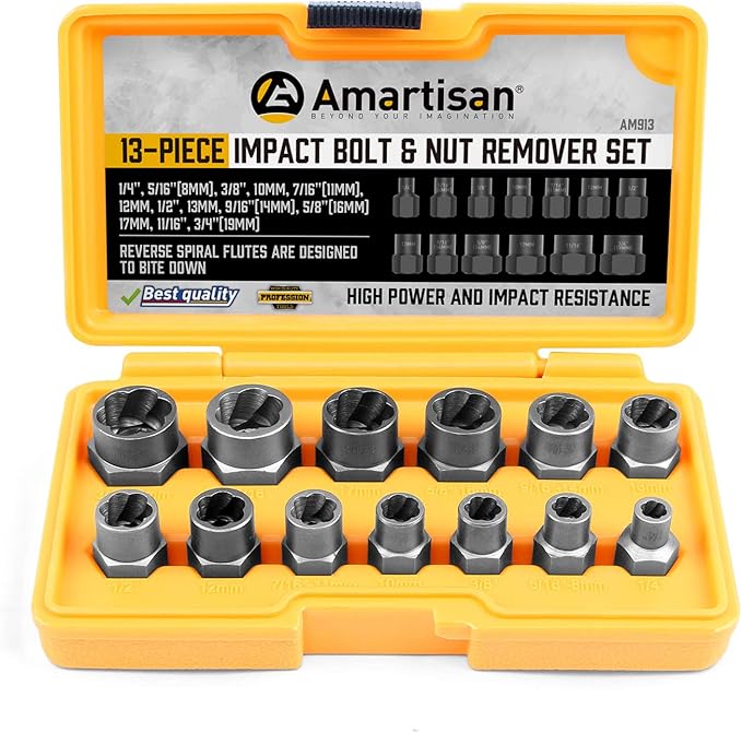 Amartisan Impact Bolt Extractor Tool, 13PC Bolt Nut Removal Extractor Socket Tool Set