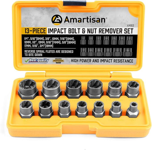 Amartisan Impact Bolt Extractor Tool, 13PC Bolt Nut Removal Extractor Socket Tool Set