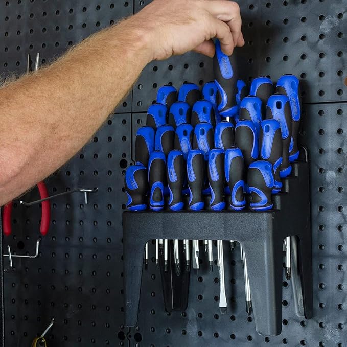 Stark USA 26-piece Screwdriver Stand Slotted Phillips Pozi Star Organizing Set Magnetic Tip Screw Driver Rack, Blue/Black
