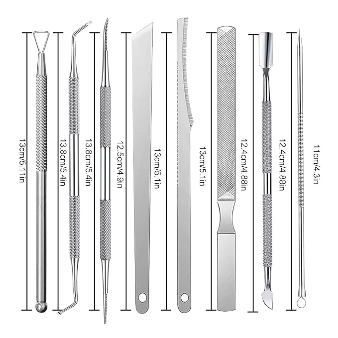 11 Piece Set Ingrown Toenail Pedicure Tool Kit, Stainless Steel Nail Care Treatment for Nail Correction, Polish Pain Relief