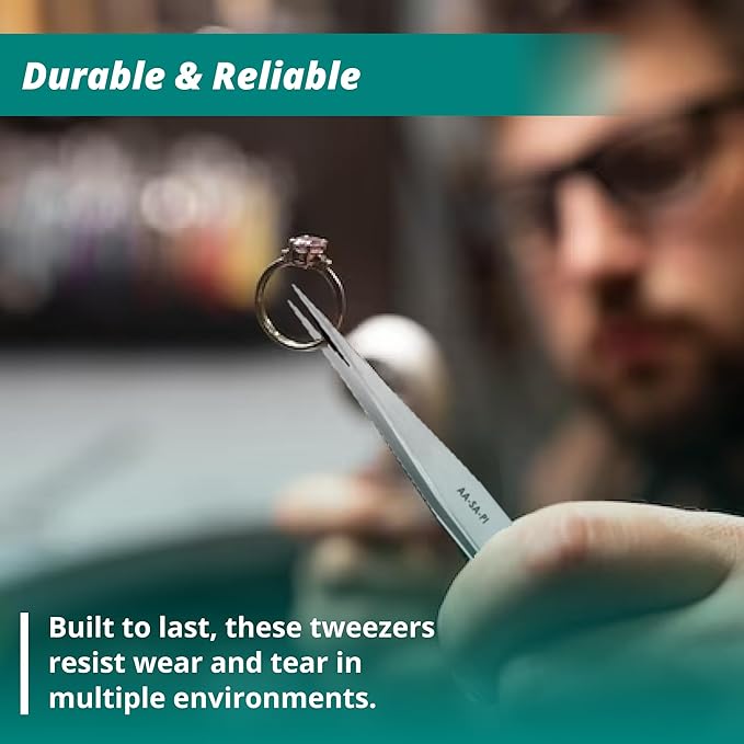 Excelta Straight Medium Point Tweezers, Anti-Magnetic Stainless Steel, Ideal for General Purpose Use, 5??Length, Intermediate