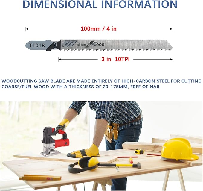 TAROSE 20-Piece T101B 4 Inch 10 TPI Assorted T-Shank Jig Saw Blades Set for Clean Cutting Wood