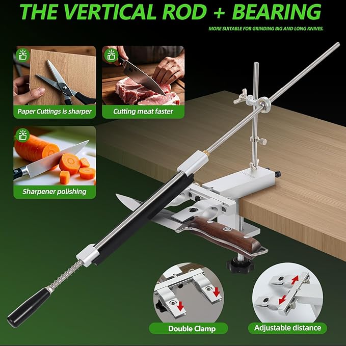 Professional Angle Knife Sharpener with 360째Rotating Dual Clamps,Quick G-Clamp Desktop Fixation,2 set Angle Adjustment Systems,Aluminum Body, Includes 4 Diamond Stones??for Kitchen & Outdoor Blades