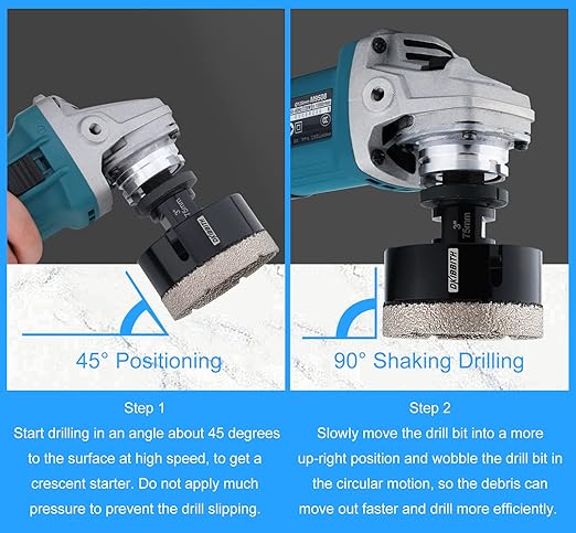 DKIBBITH 3'' Dry Diamond Core Drill Bit 75mm Diameter Tile Bits Vacuum Brazed Angle Grinder Hole Saw for Porcelain Ceramic Granite Brick Concrete with 5/8-11 Thread to 3/8'' Hex Shank Adapter, Black