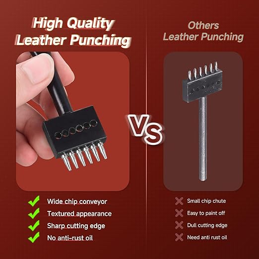 Leather Hole Punch Tool Set, 2/4/6 Prongs, Round Hole Chisel Kit, Professional Leathercraft Tools (4mm)